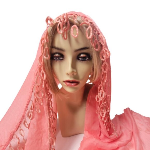 Coral Cotton Scarf Rectangular Tassels Poly and Cotton Light and Comfy- NEW - Picture 3 of 7